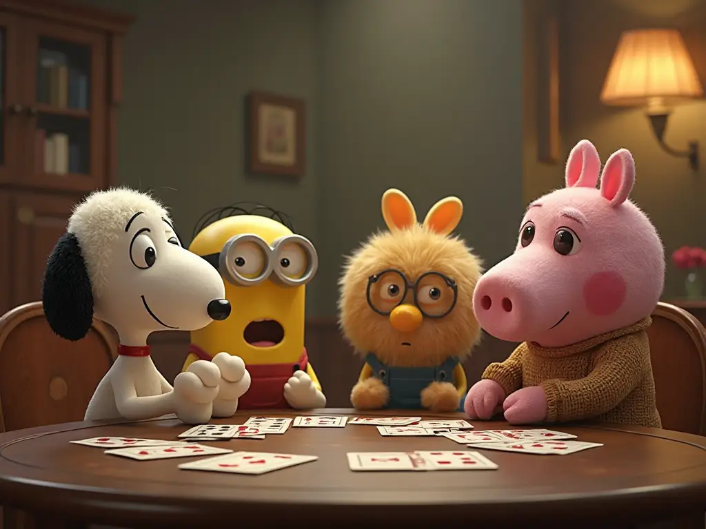 AI generated crossover featuring Snoopy, Minions, LABUBU and Peppa Pig characters together - fun cartoon mashup by AI Image Agent